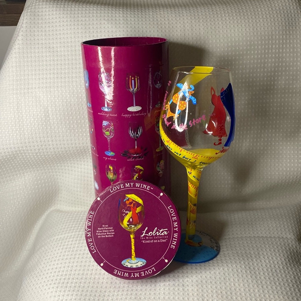NIB Lolita The Wine Collection “Kind of on a Diet” Hand painted Wine Glass